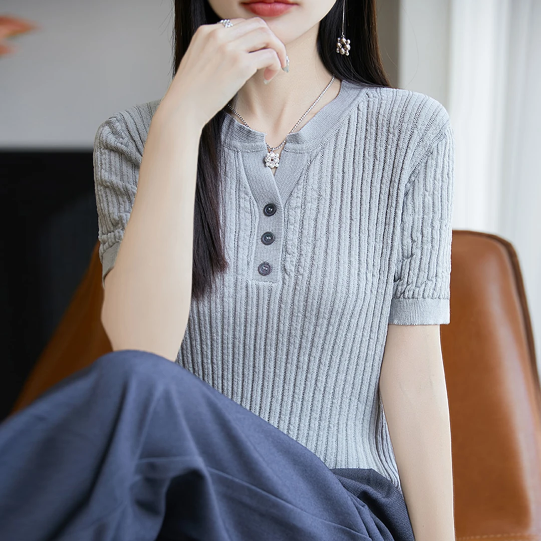 微胖mm夏装特大码冰丝针织衫女士短袖t恤宽松遮肚子巨显瘦v领上衣