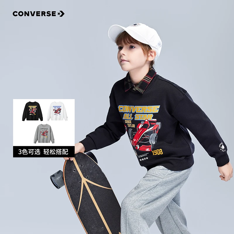 Converse匡威儿童长袖秋装2025新款男孩大童帅气套头无帽卫衣J344