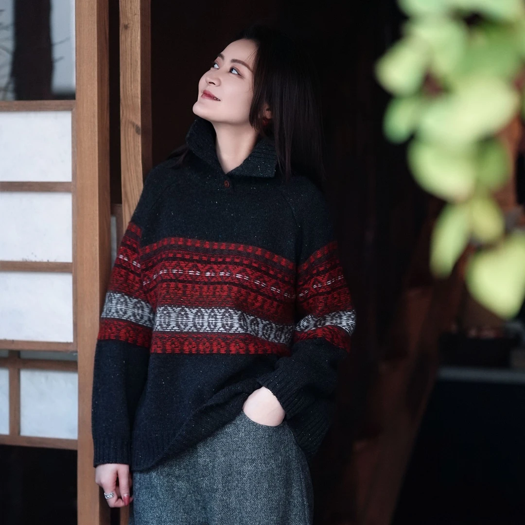 【杨老板】目澈MUCHELL冬季羊毛织景半高领大码针织毛衫MDT1SD8737