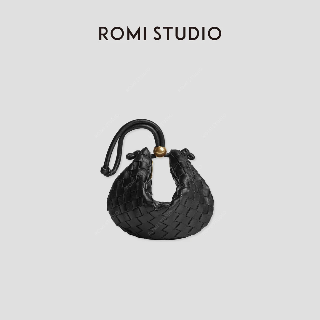 ROMI STUDIO“高定系列”纯手工羊皮编织可抽拉式金球手提包B3581