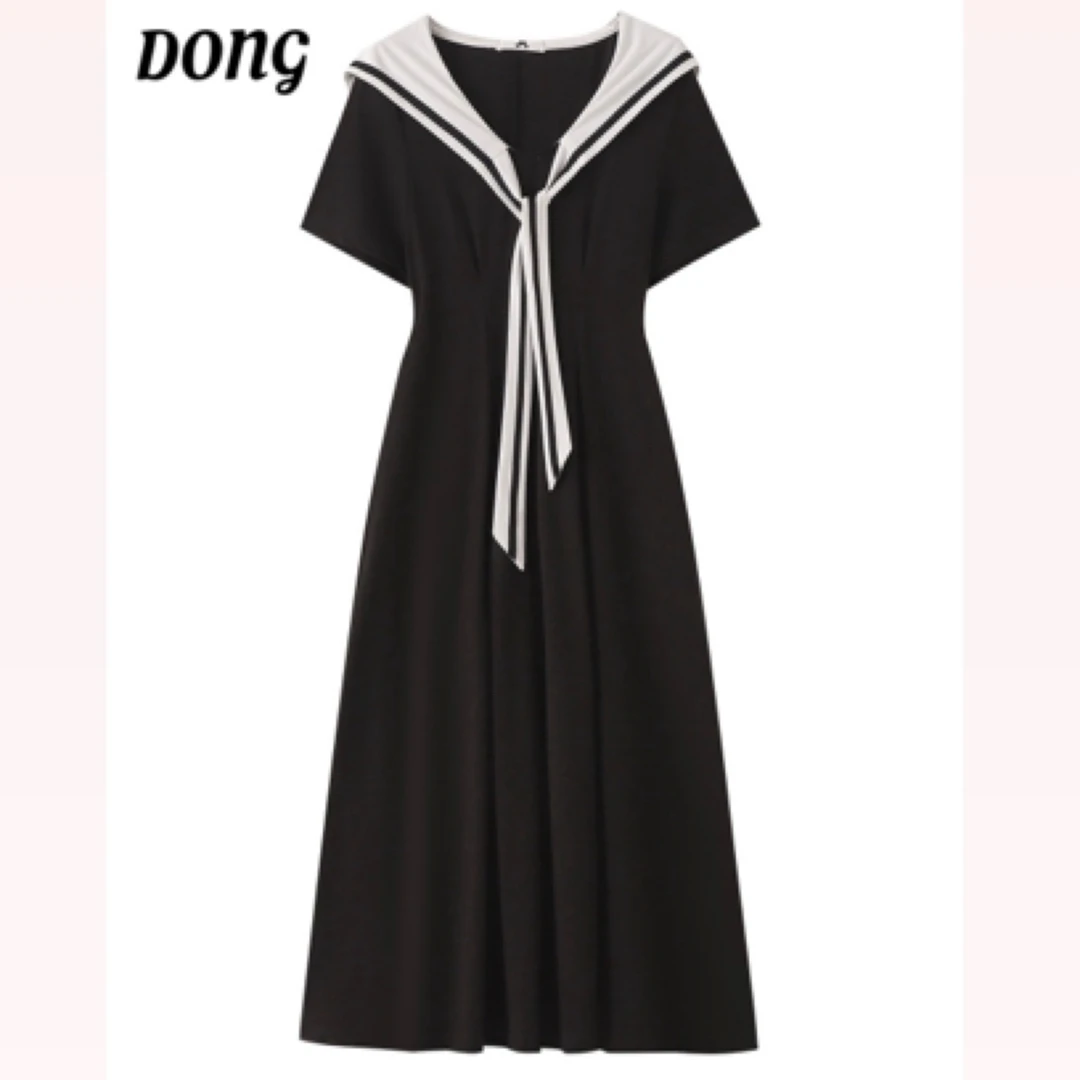 【董咚咚】夏季中长裙海军领大码连衣裙慵懒风显瘦300斤