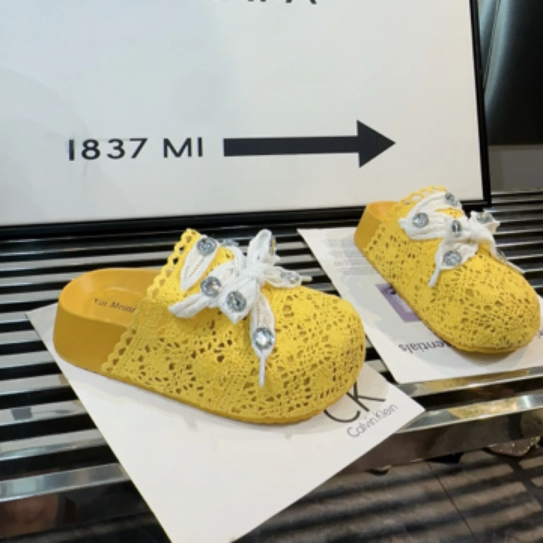 A.M艾墨儿女款夏季公主风厚底蕾丝夏季女款包头拖