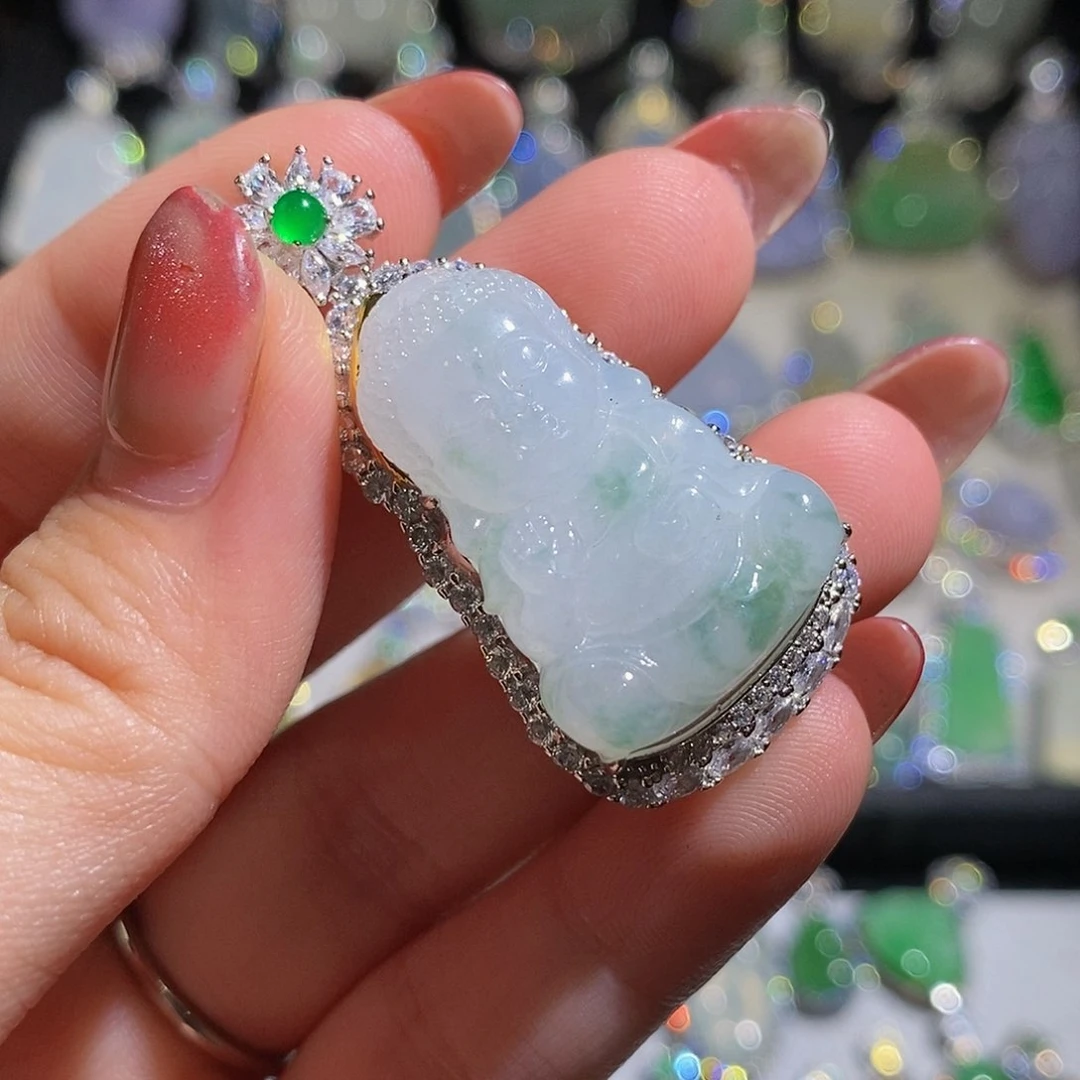 翡翠银S925镶嵌颈饰天然翡翠