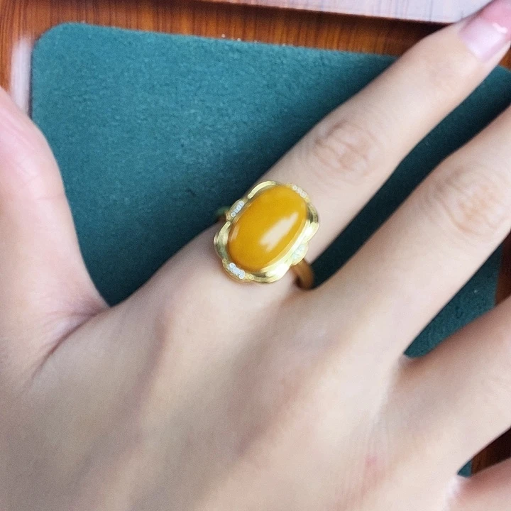 银S925镶嵌蜜蜡戒指戒指