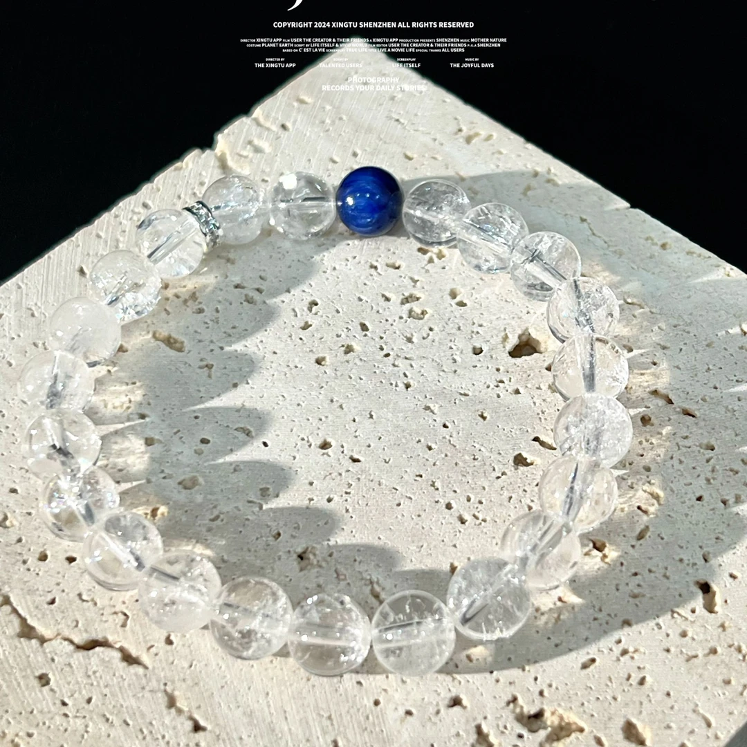 【蓝调海岸】碎闪白阿塞浓郁蓝晶石水晶原创设计礼物
