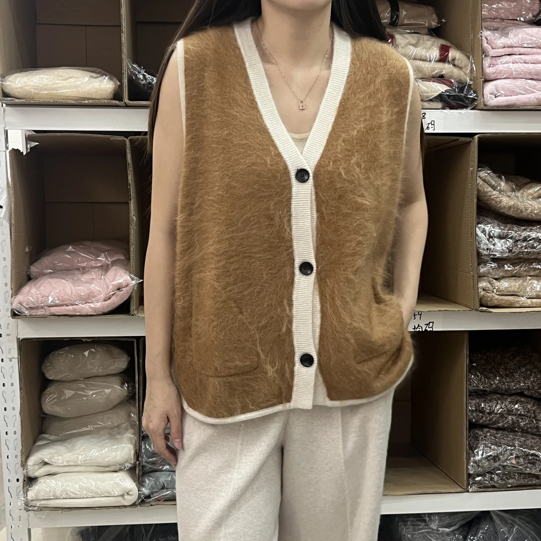 v领拉绒厚款羊绒马甲 wp 12122