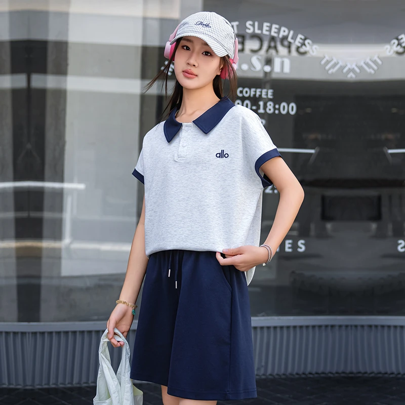 初中生夏季POLO领T恤女孩上衣2025新款高中生套装少女夏装休闲潮