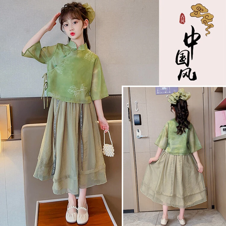 女童夏季汉服2025新款中国风复古唐装连衣裙大童夏装套裙儿童汉服