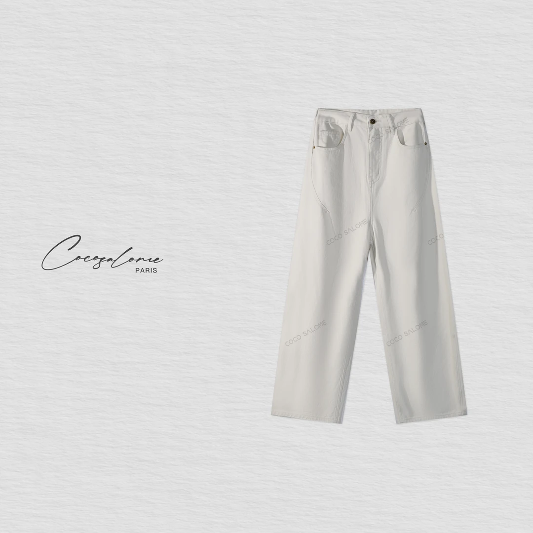 韩彬彬"水泥灰"100棉极简百搭显腿长显瘦直筒牛仔长裤2699-1