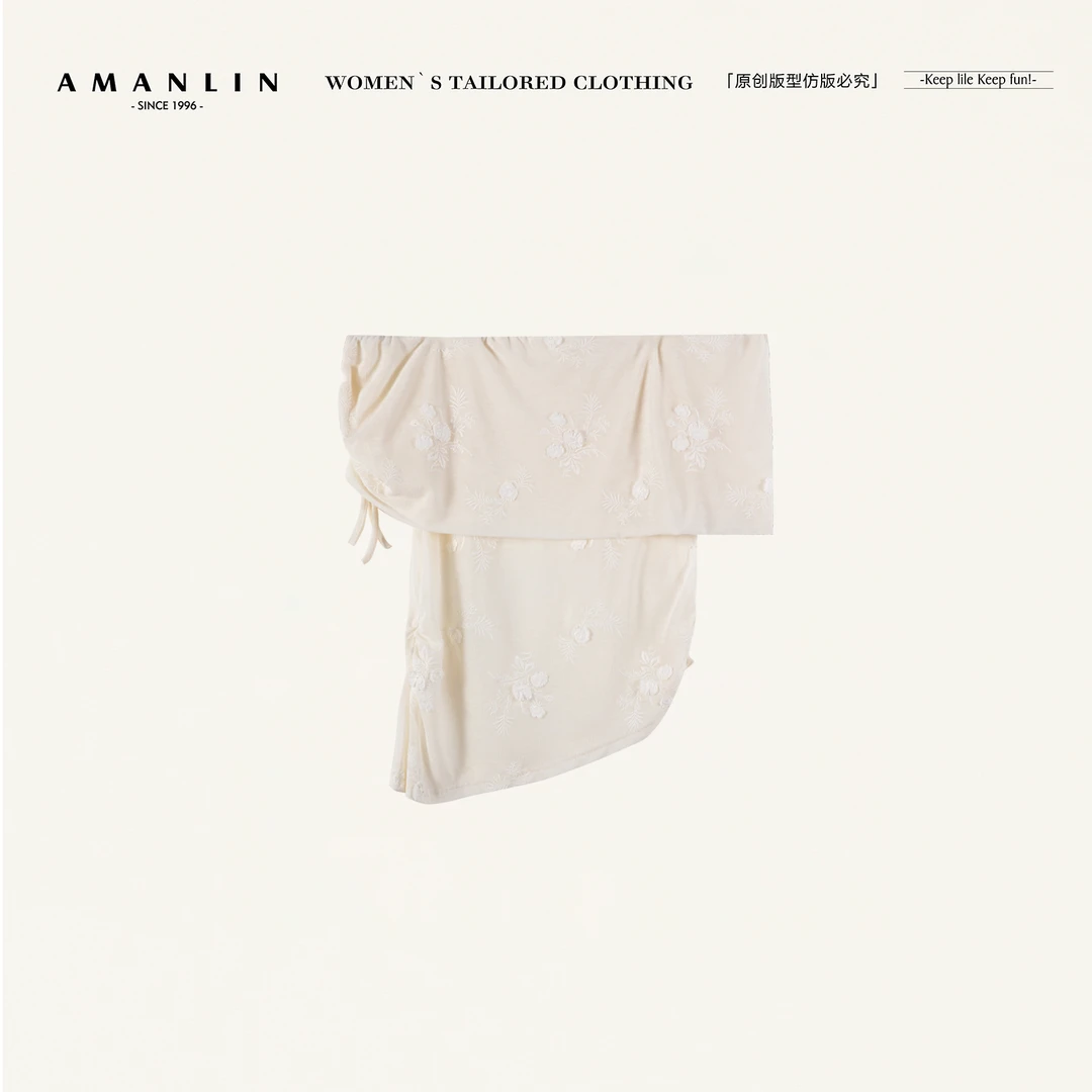AMANLIN/阿谩琳春夏新款一字肩欧若风气质T恤收腰显瘦上衣D596893