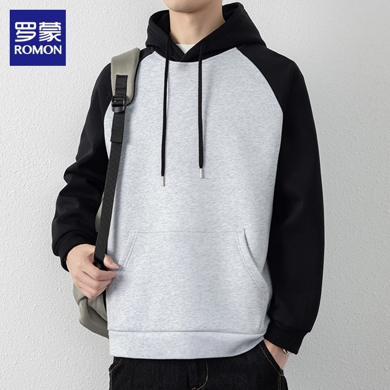 罗蒙男士春秋卫衣2025新款宽松休闲连帽慵懒风潮流男生上衣服男装