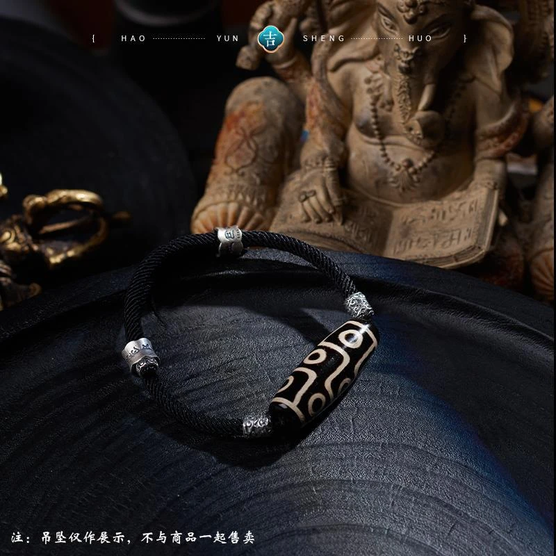 藏式风手工编织925银六字真言配饰天珠手链绳半成品可串珠平安扣