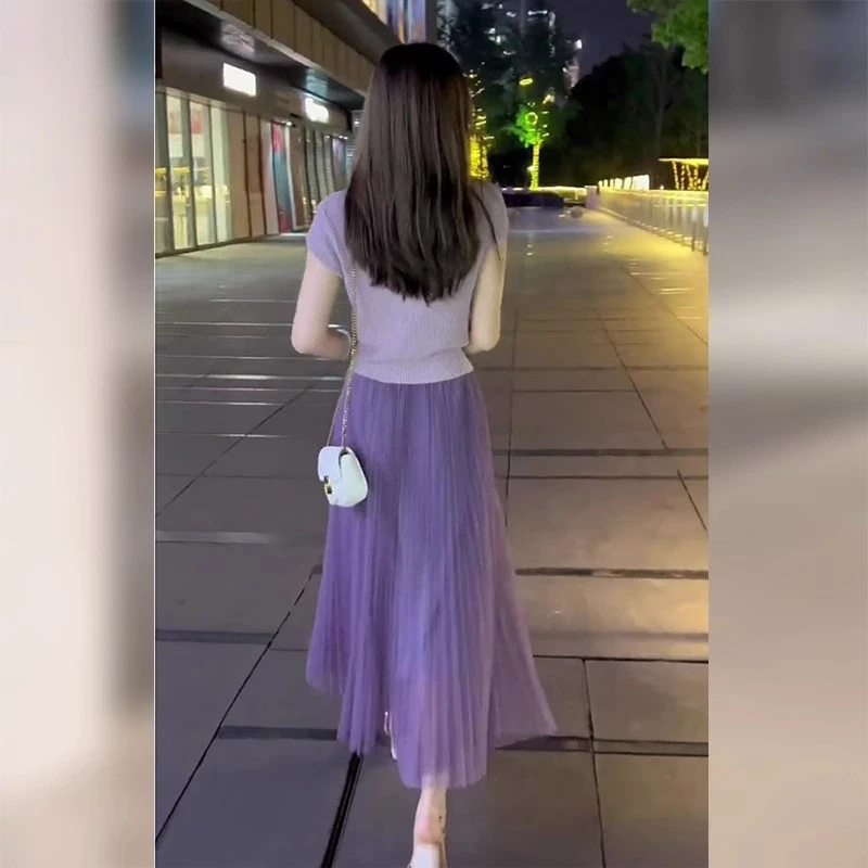 女装套装轻奢高级感法式气质紫色连衣裙修身显瘦裙子两件套夏装女