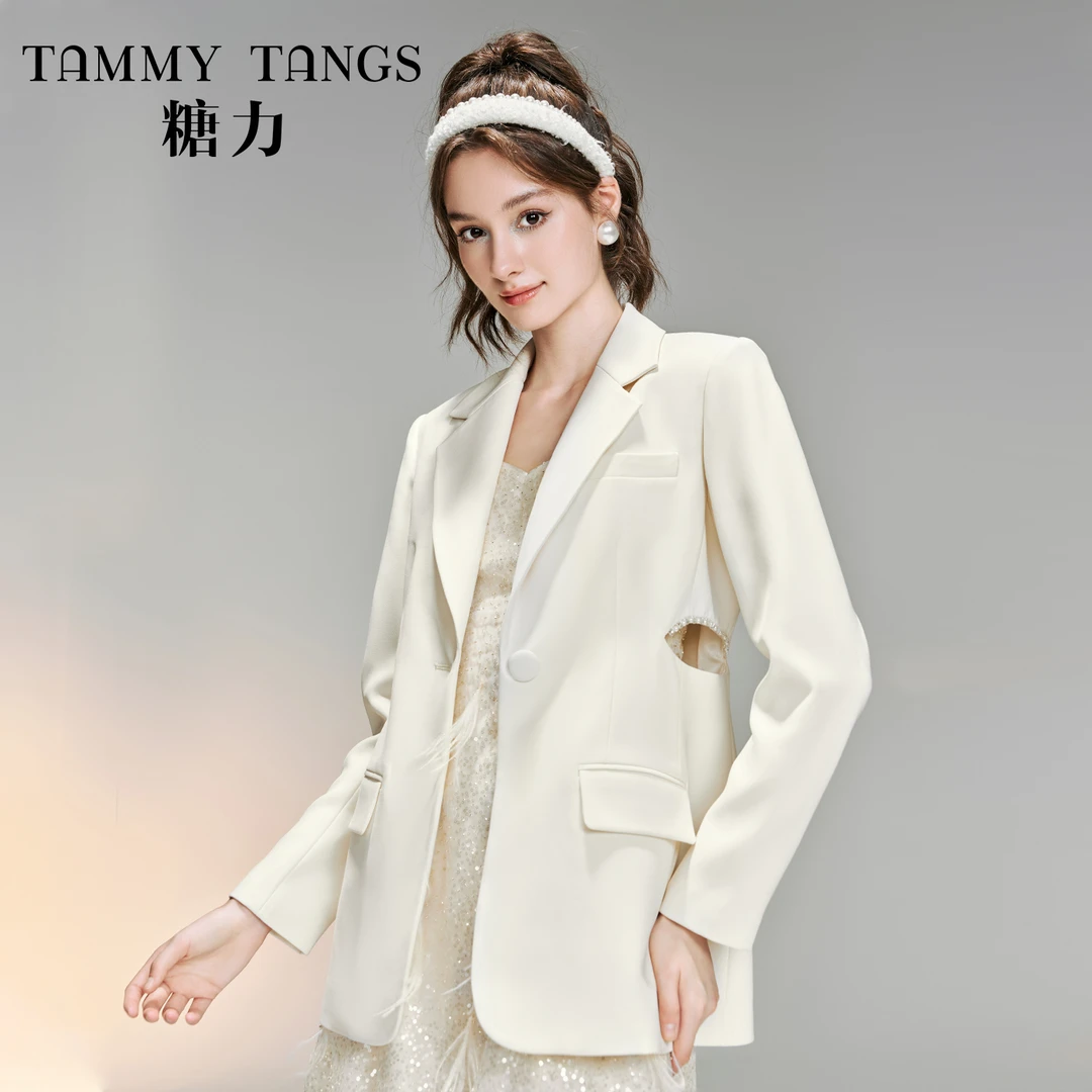 【诗语专属】糖力 腰间镂空水晶织带西装外套炸街小西服