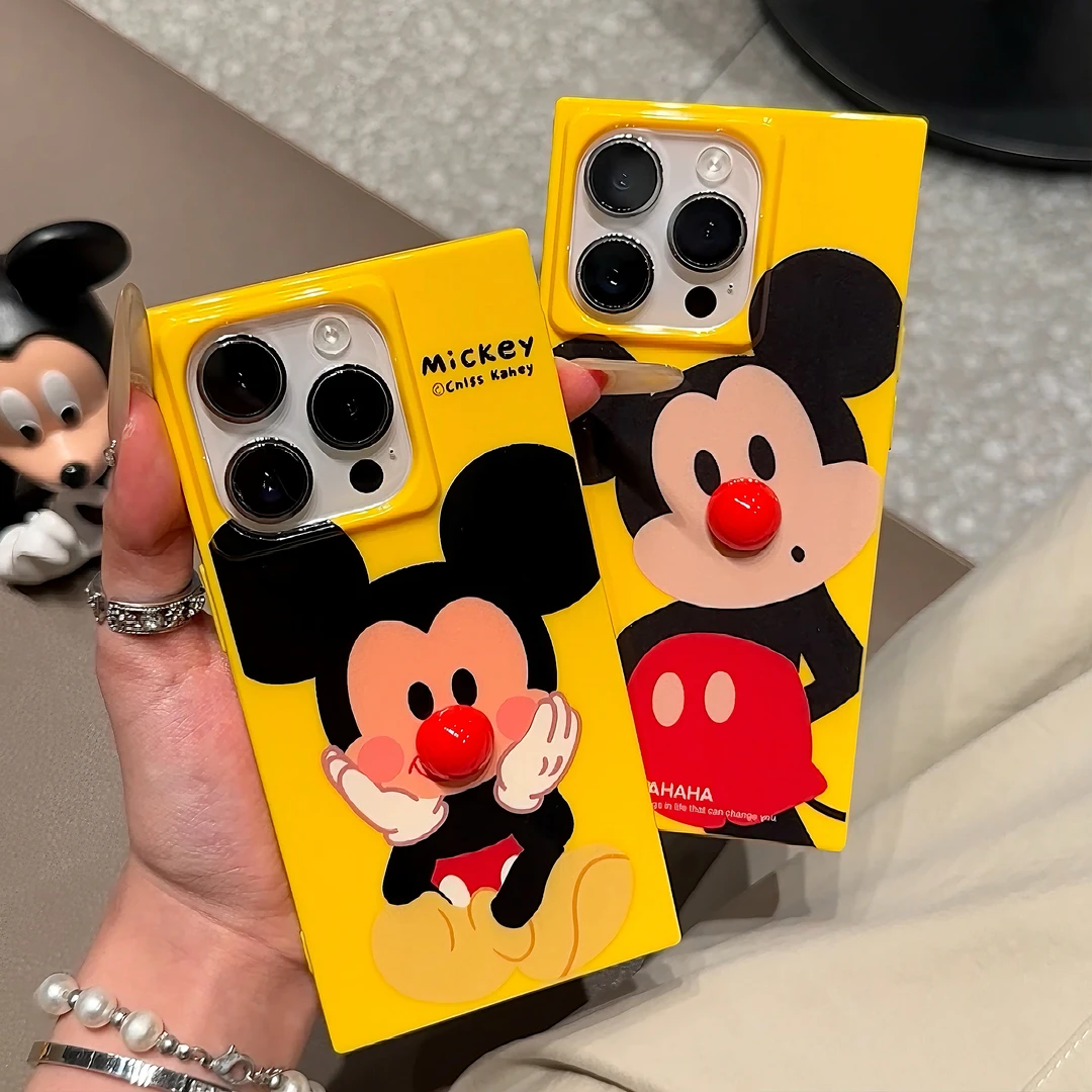 可爱米奇红鼻子适用苹果16/13promax方块手机壳iPhone15/14软1211