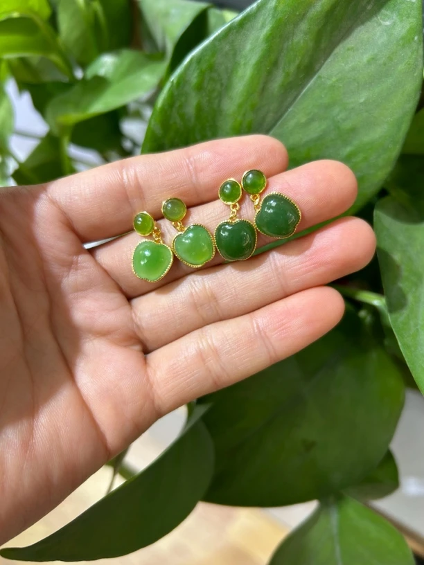 和田玉碧玉925银小苹果苹果绿耳钉款 主推