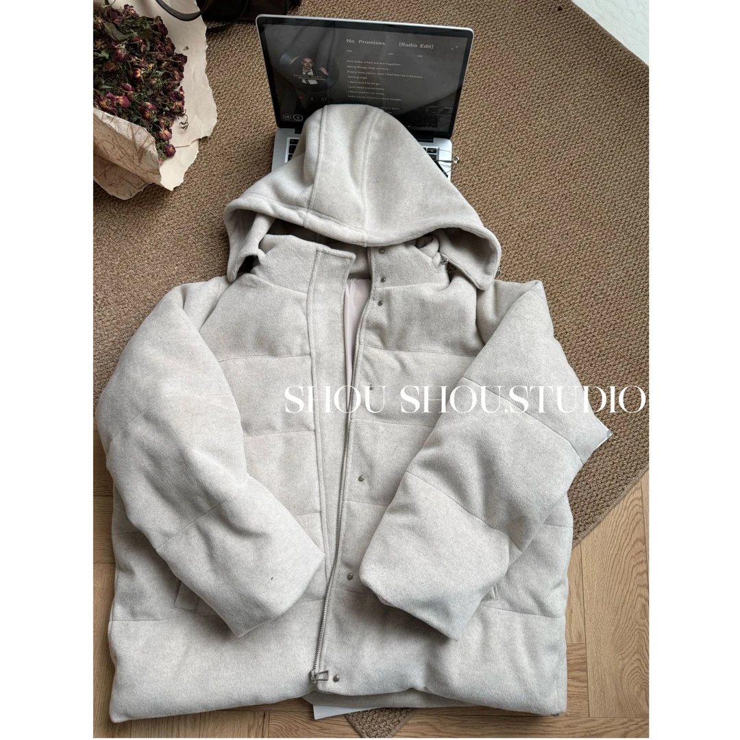 【瘦瘦】枫叶报刊-大码90白鸭绒连帽欧贝绒百搭面包羽绒服S02329