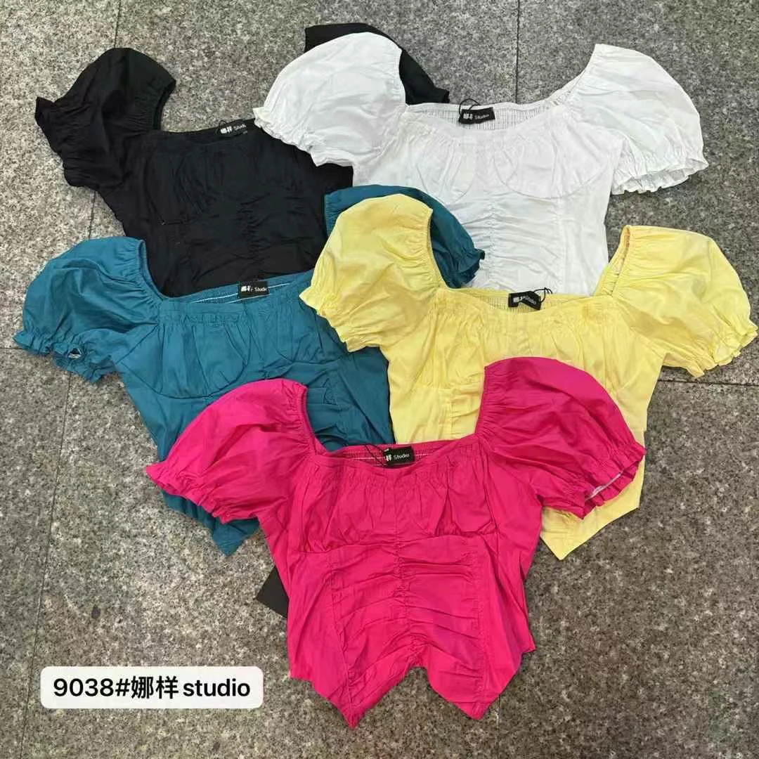（大發）法式下摆开叉显瘦后背打揽短袖衬衫上衣