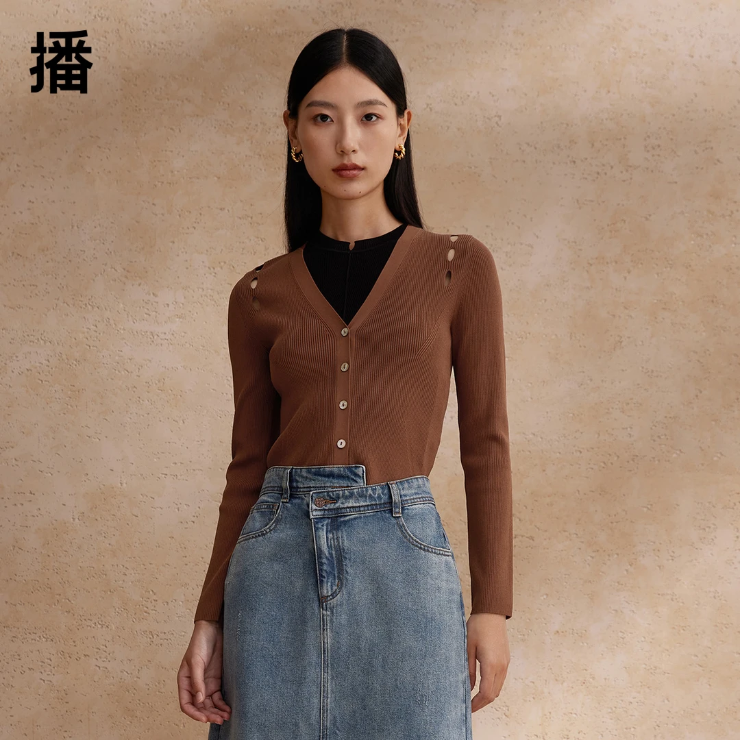 【达人专属】播v领针织衫气质修身上衣BDR1UD0455