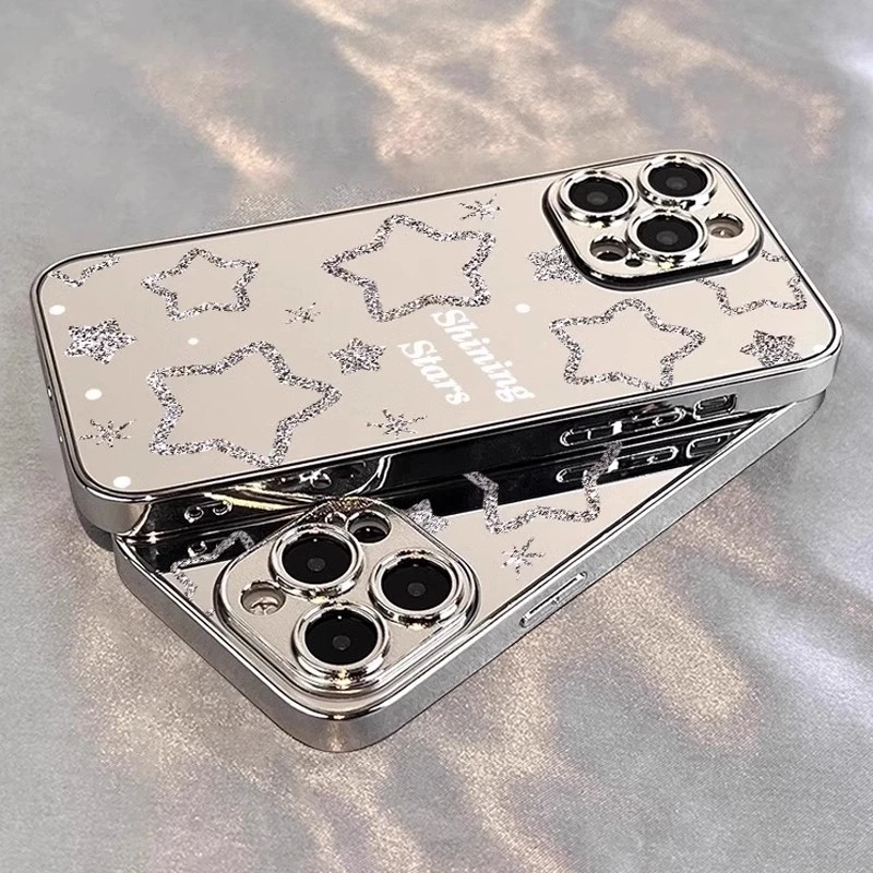 闪粉星星苹果16pro手机壳适用于iPhone15化妆镜14镜面13防摔12/1