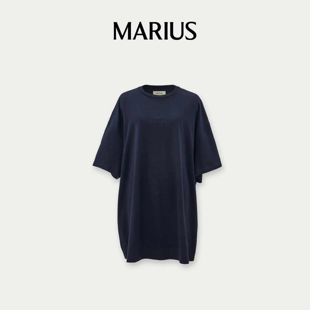 MARIUS"灵感T"落肩袖修身型短袖T恤上衣休闲黑色纯欲风