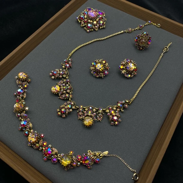 合金项链 LL 中古首饰 vintage Hollycraft龙息石五件套