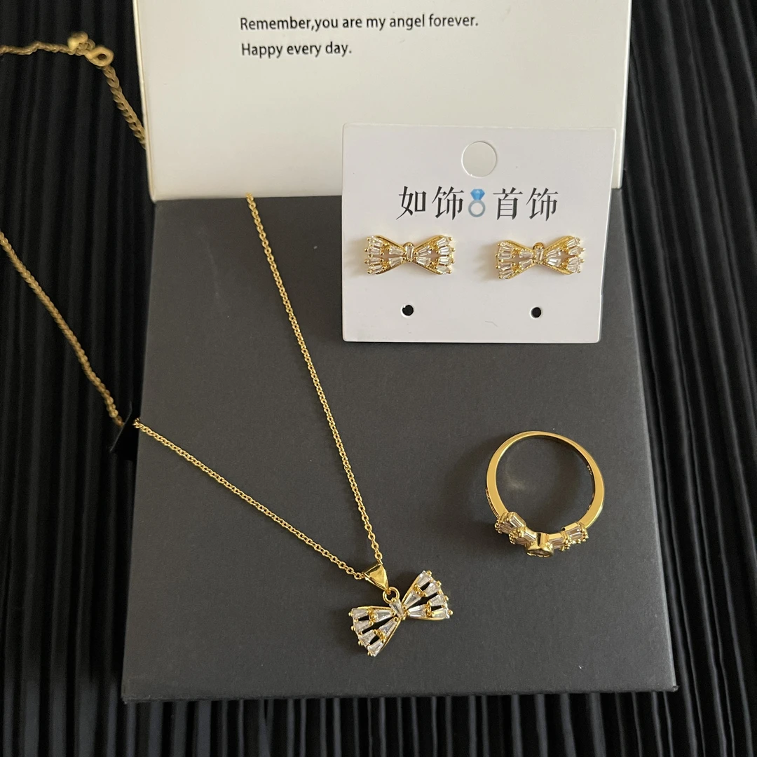 铜合金项链 如饰 蝴蝶结三件套首饰简约轻奢气质百搭