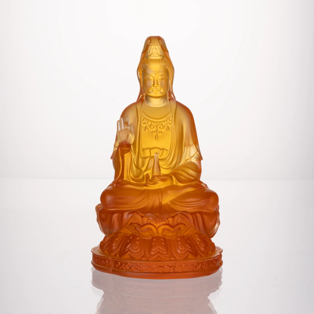 采莲东方美学会客厅【观音坐像】极简轻奢新中式书置物架摆件