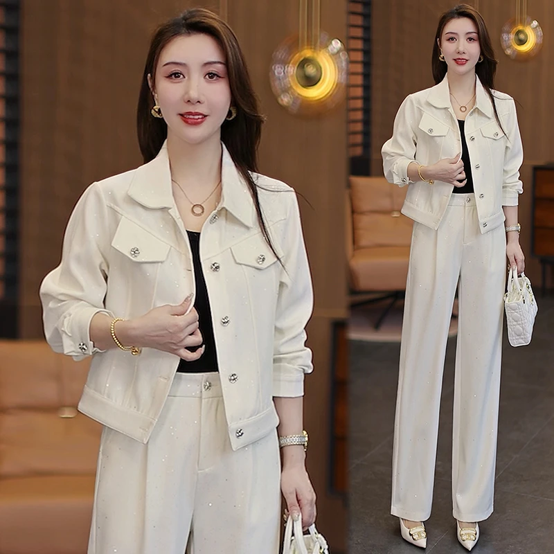 时尚套装女2025春季新款洋气减龄小个子气质休闲外套直筒裤两件套