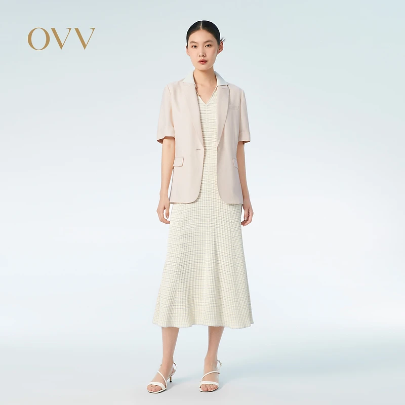 OVV春夏热卖女装醋酸仿麻时尚一粒扣短袖西服外套GWXAJ13015A