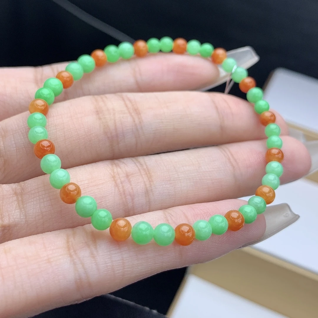 缅甸A货翡翠黄加绿色多宝小米珠圆珠手链手串单圈T卡8mm