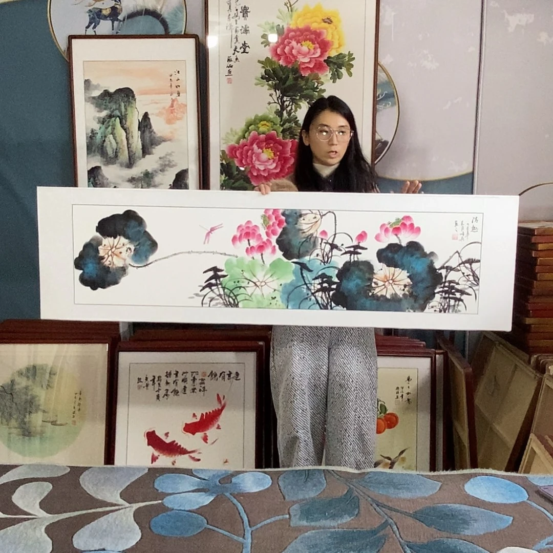 国画手写手绘带框包邮国画作品47✖️162