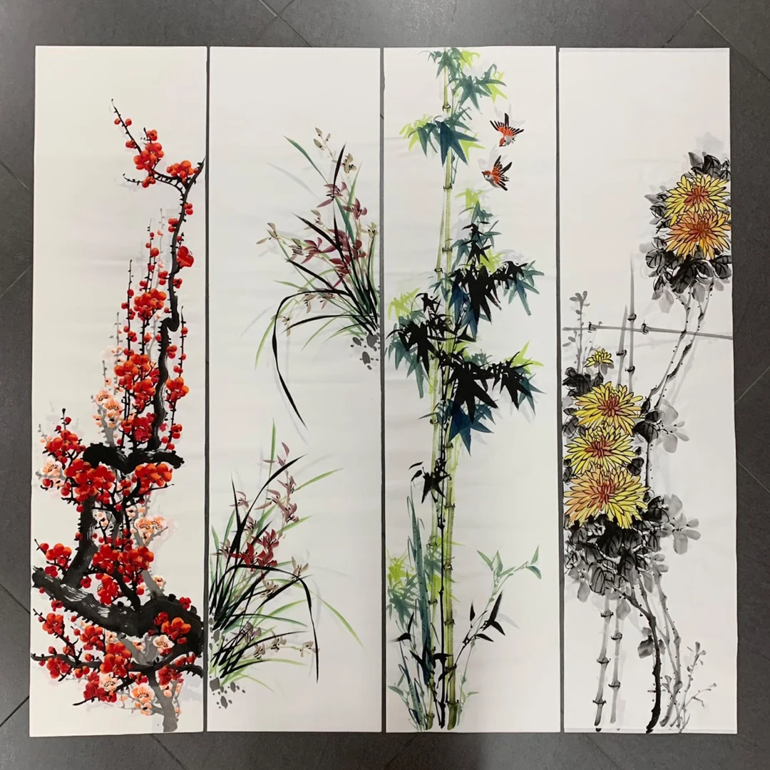 梅兰竹菊花鸟画画