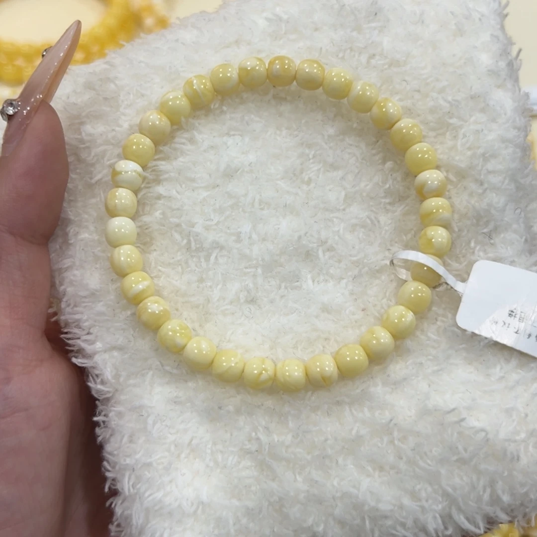 蜜蜡未镶嵌手链6m浓蜡白花手串
