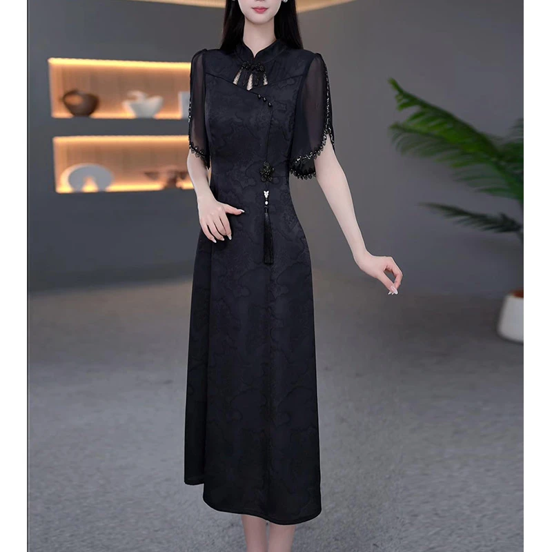 DBF-25A282YR 新款气质性感中式改良镂空蕾丝减龄连衣裙 M-5XL