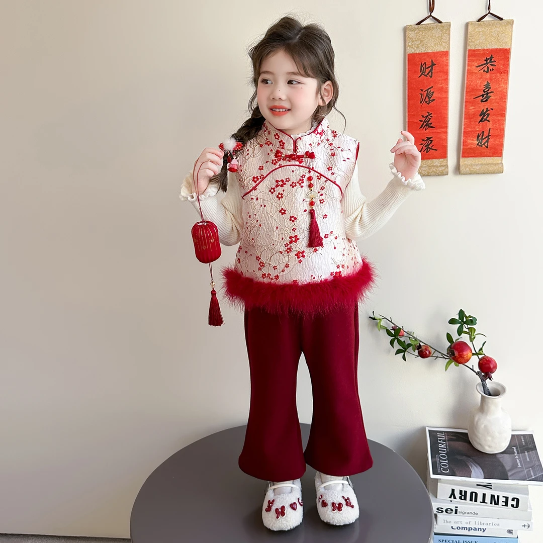 女童洋气拜年服汉服冬季儿童中国风唐装加厚套装宝宝中式喜庆礼服