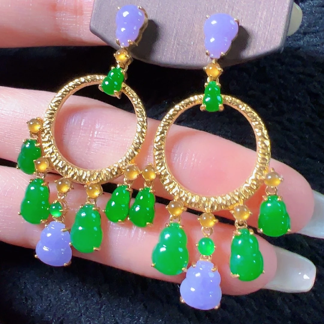 翡翠18K金镶嵌耳饰签收后24小时鉴赏期，过得不退