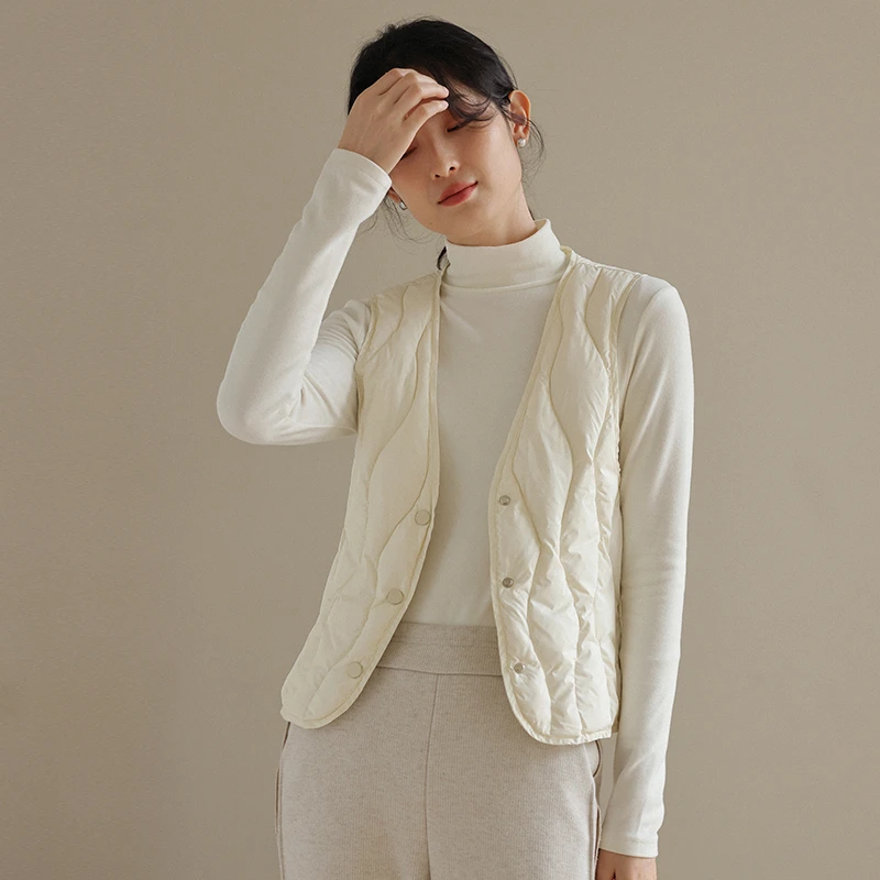 素典【大衣伴侣】轻薄保暖羽绒马甲内胆V领叠穿马夹打底坎肩 1052