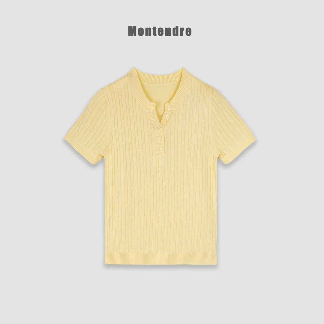 【DD外贸】 J  春季新款 欧若风柔软百搭洋气短款POLO领针织上衣