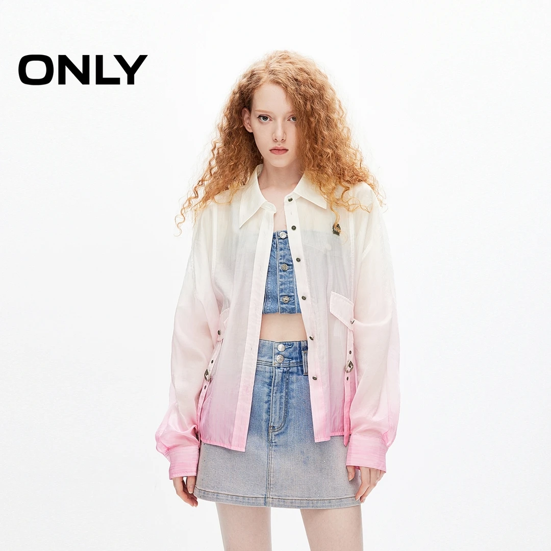 ONLY2025秋季新款莱赛尔渐变轻薄落肩衬衫女|124205012