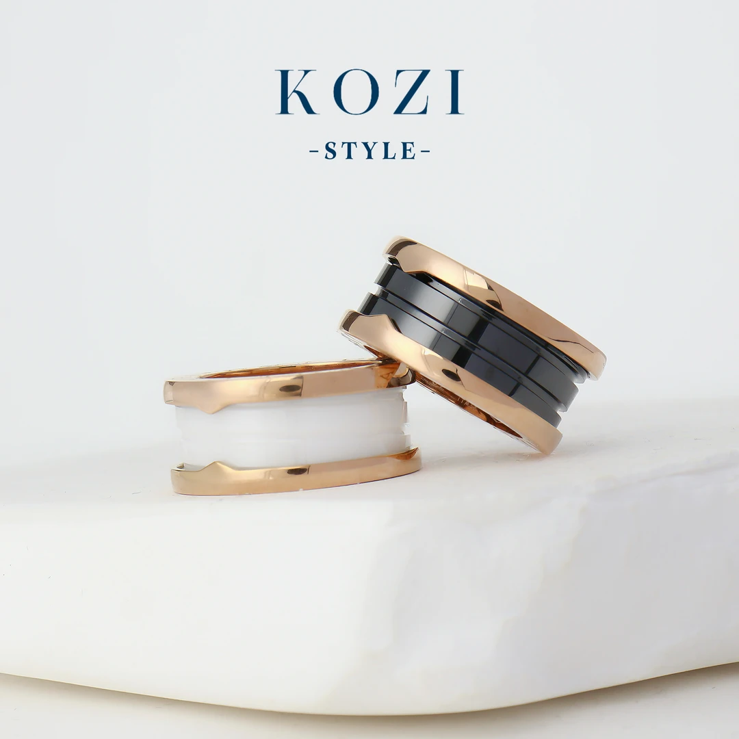 WANXI 陶瓷戒指 轻奢黑白简约风对戒百搭指环拼色情侣首饰经典时