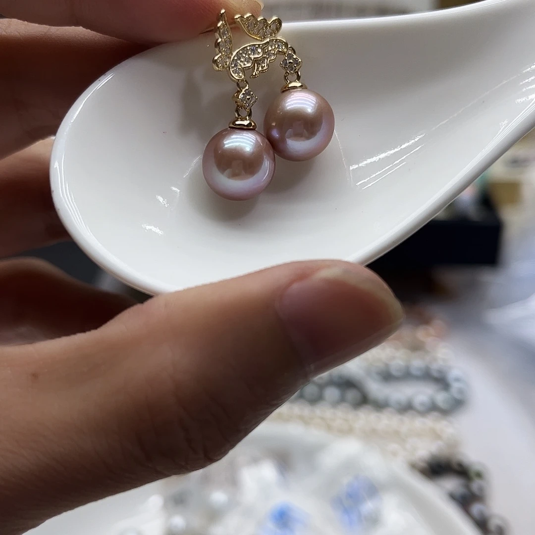 银S925镶嵌淡水珍珠耳饰