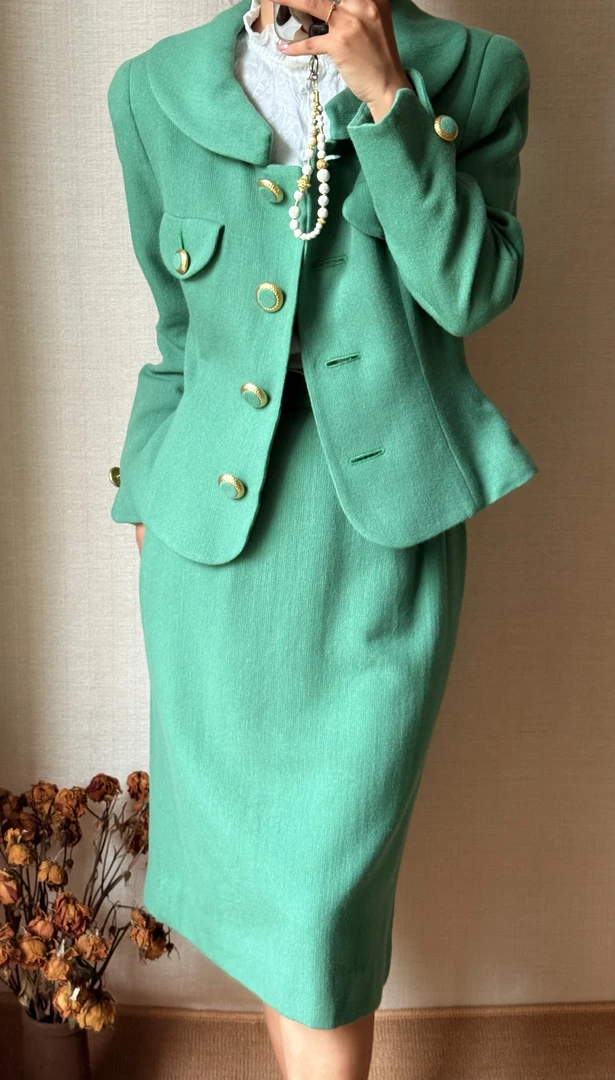 古着vintage套装上衣昭和校供秋冬气质小香风显瘦轻奢毛呢秋季