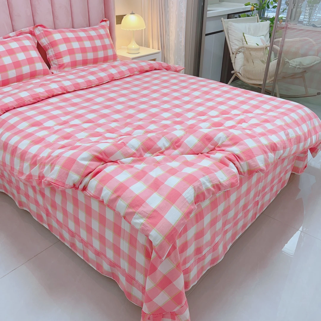 全棉纯棉色织水洗棉四件套床单被套床上用品 k