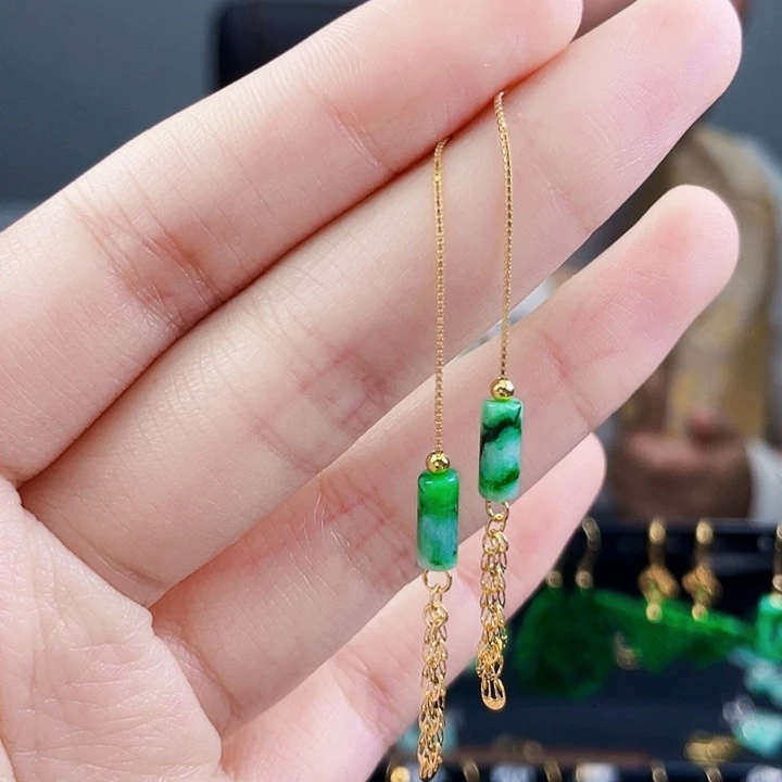 翡翠耳饰银S925镶嵌饰品