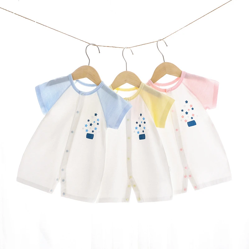 2025年新生婴儿纯棉连体哈衣薄款夏装纯棉短袖外出男女宝宝爬服