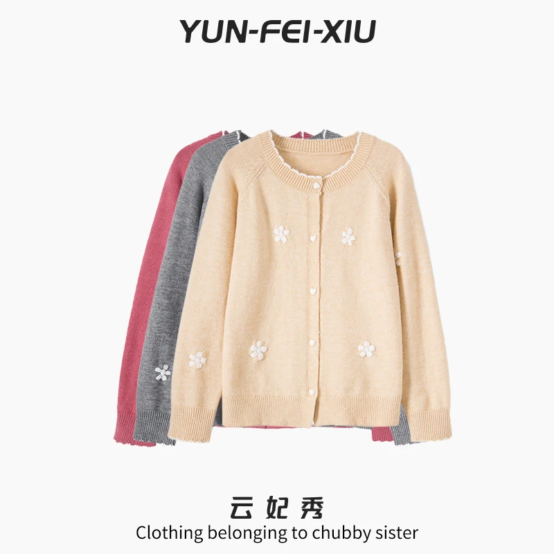 云妃秀大码女装针织衫时尚休闲胖妹妹显瘦宽松圆领上衣秋秋68689