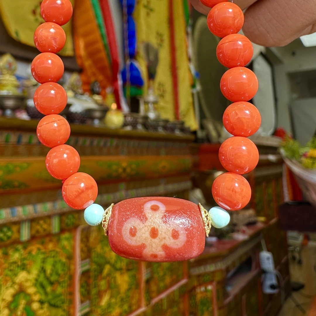 转过山 18K红肉五眼闪电天珠玛瑙手串（拉萨直发）DU250312401
