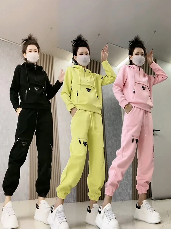 女装运动套装2025春季新款连帽拉链减龄套头时尚洋气宽松两件套