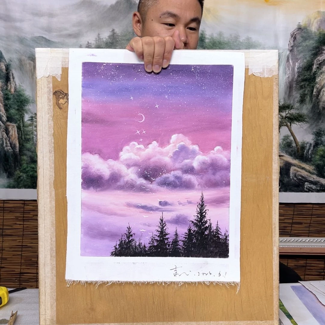 油画行路人小院绘画作品竞拍